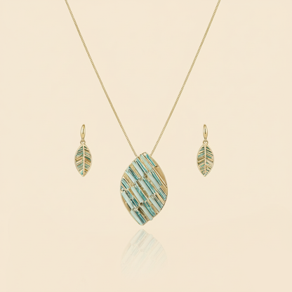Aanura Striped Leaf Necklace & Earrings Set