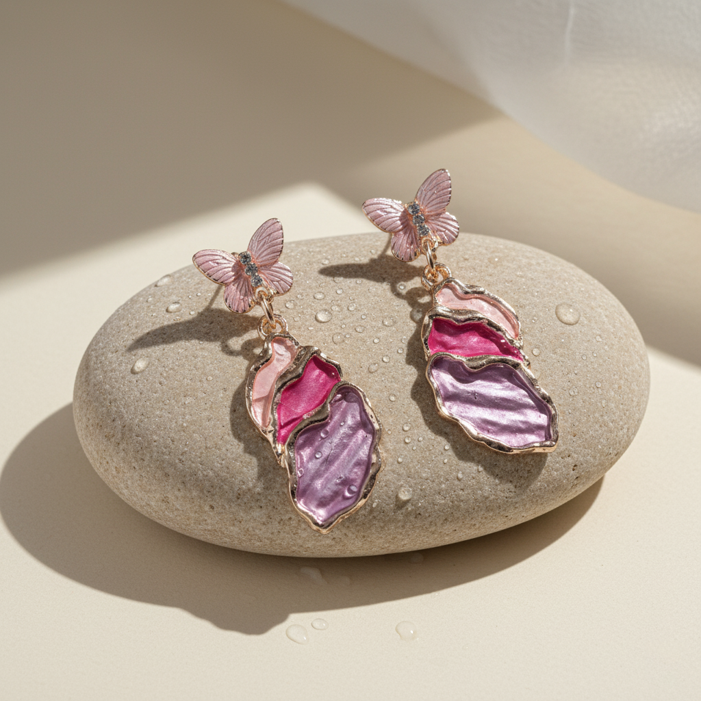 Aanura Green Butterfly Enamel Drop Earrings