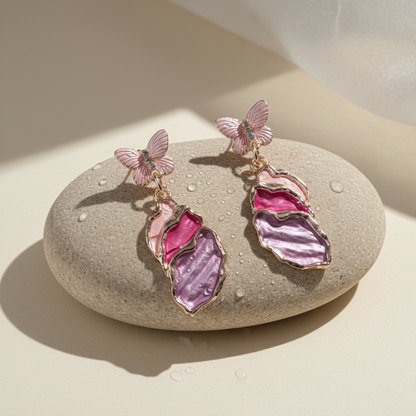 Aanura Green Butterfly Enamel Drop Earrings