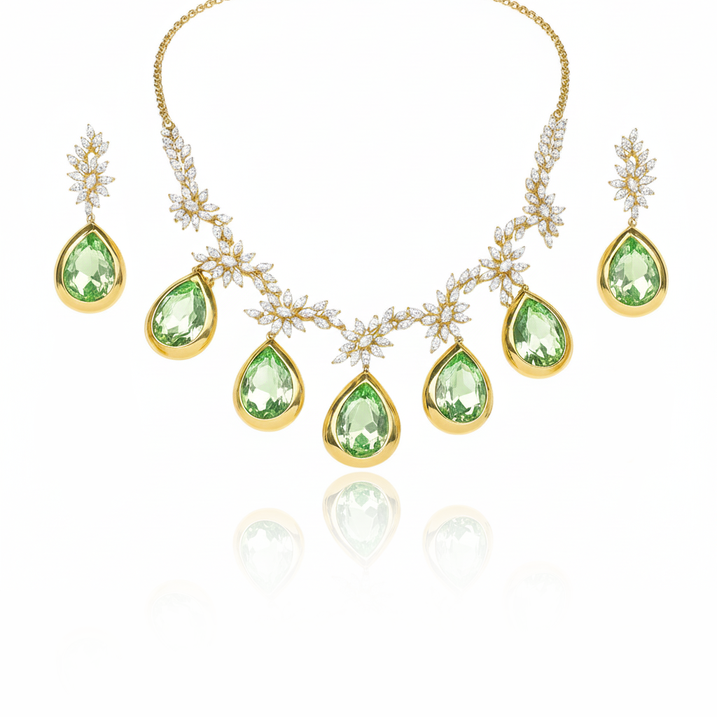 Aanura Green Teardrop Floral Necklace Set