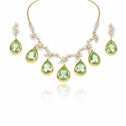 Aanura Green Teardrop Floral Necklace Set