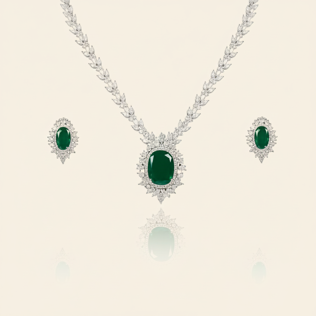 Aanura Ruby Oval Pendant Necklace Set
