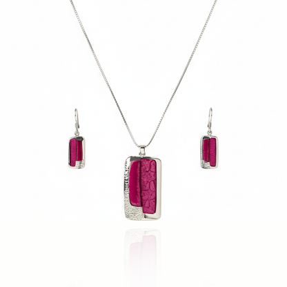Aanura Rectangular Pink Stone Necklace & Earrings Set