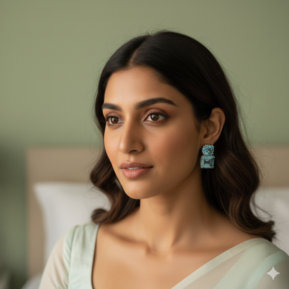 Aanura Dual Gemstone Stud Earrings in 925 Silver