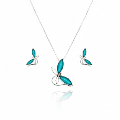 Aanura Blue Butterfly Necklace & Earrings Set