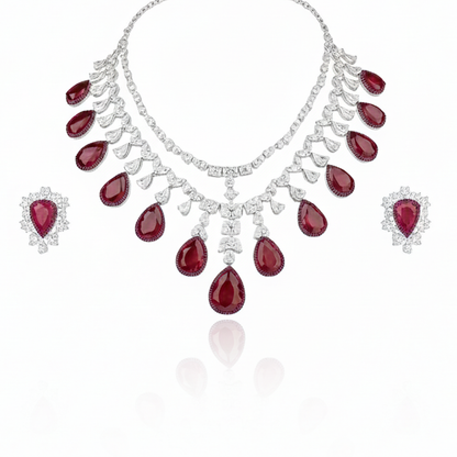 Aanura Ruby Teardrop Layered Necklace Set Stainless Steel