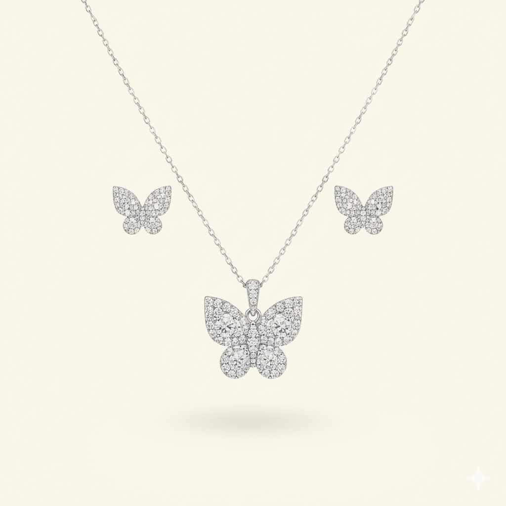 Aanura Crystal Butterfly Necklace & Earrings Set