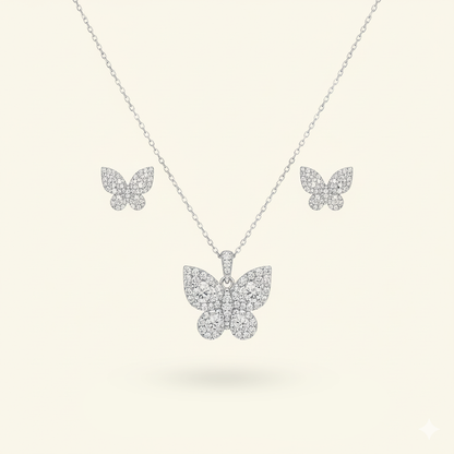 Aanura Crystal Butterfly Necklace & Earrings Set