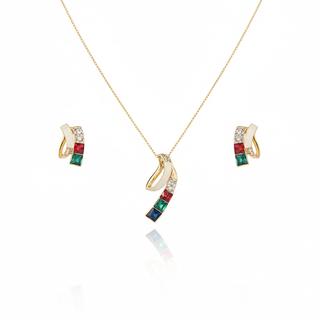 Aanura Multi-Color Ribbon Necklace & Earrings Set