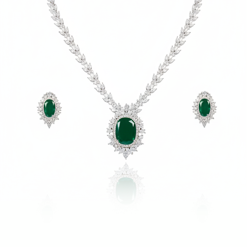 Aanura Ruby Oval Pendant Necklace Set