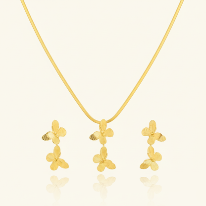 Golden Triple Orchid Necklace & Earrings Set