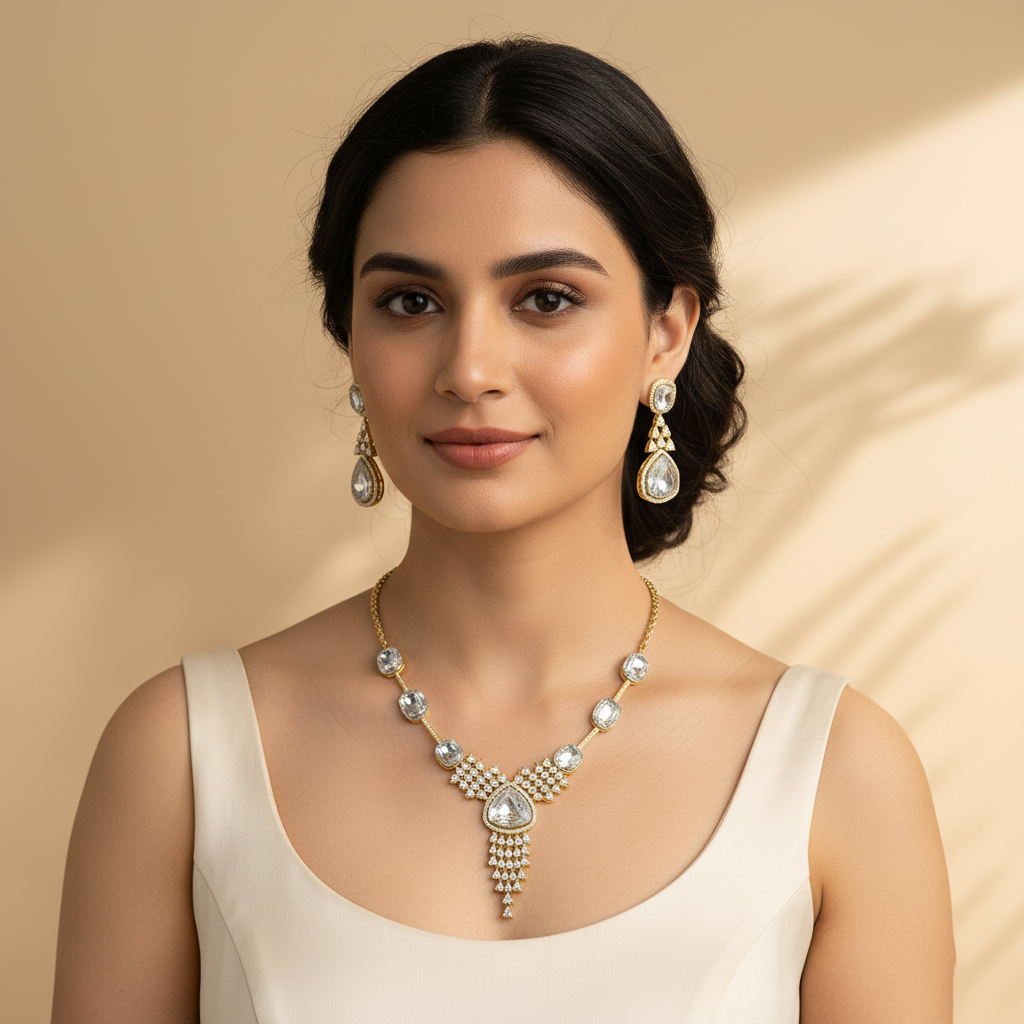 Aanura Ruby Red Geometric Necklace Set