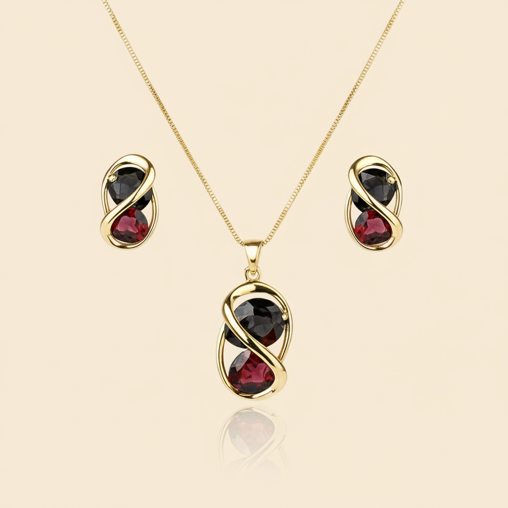 Aanura Golden Infinity Gem Necklace & Earrings Set
