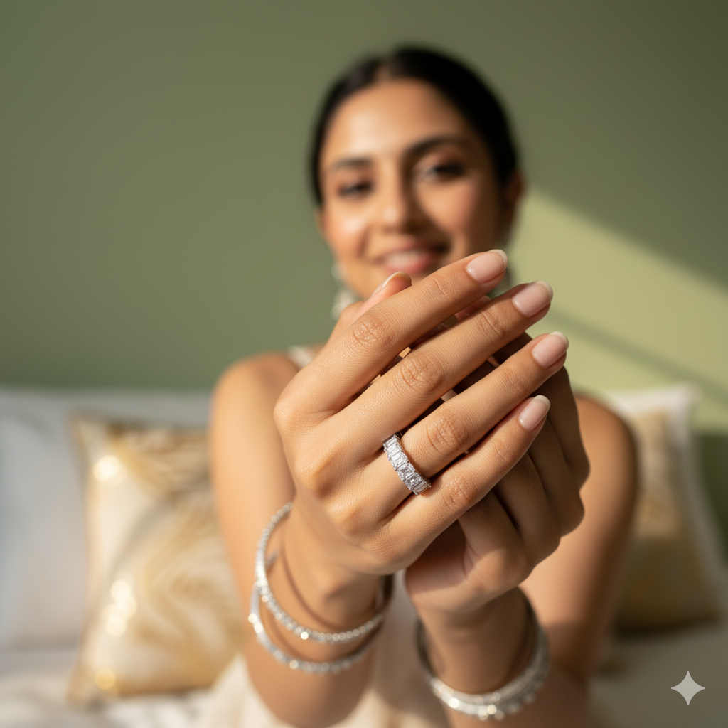 Aanura 925 Silver Emerald-Cut Eternity Band