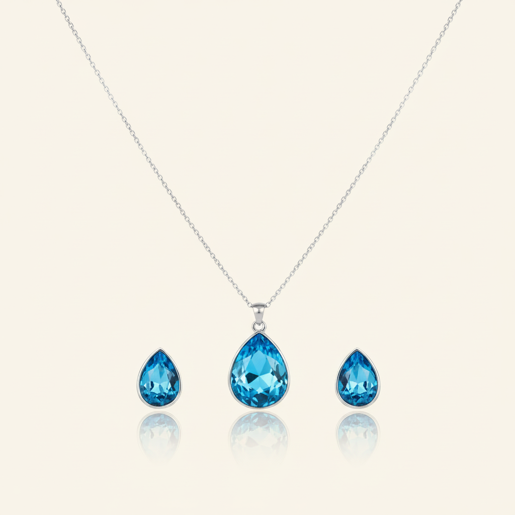 Aanura Crystal Teardrop Necklace & Earrings Set
