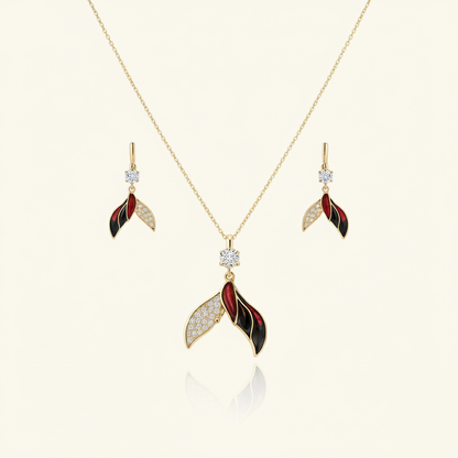 Aanura Dual-Tone Leaf Necklace & Earrings Set