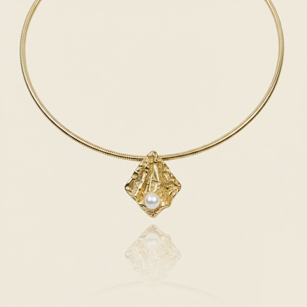 Aanura Gold Choker Necklace with Pearl Accent Charm
