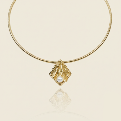 Aanura Gold Choker Necklace with Pearl Accent Charm