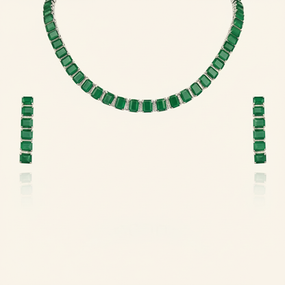Aanura Green Emerald-Cut Necklace Set in Stainless Steel