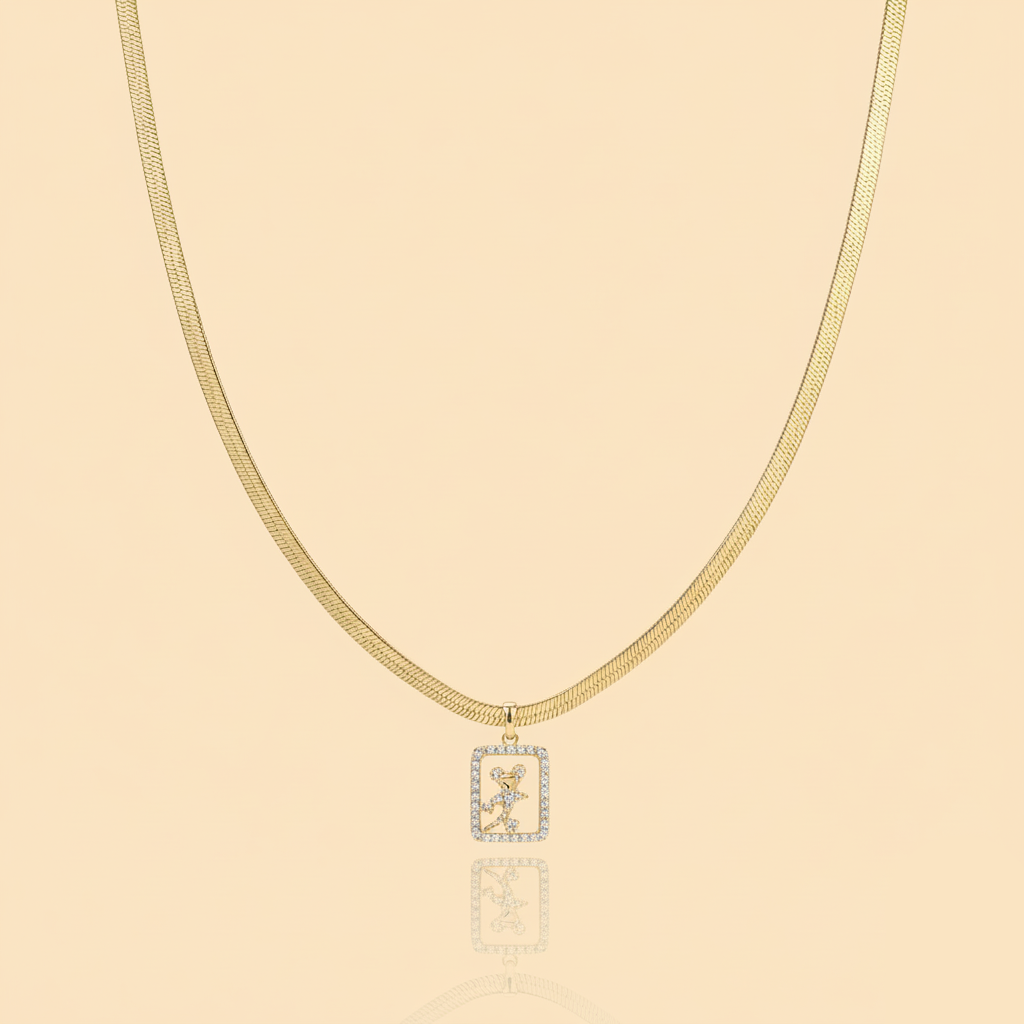 Aanura Gold Chain Necklace with Rectangle Zodiac Charm