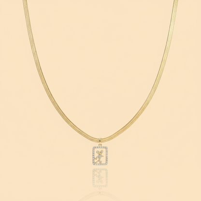 Aanura Gold Chain Necklace with Rectangle Zodiac Charm