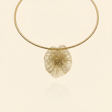 Aanura Gold Choker Necklace with Delicate Leaf Charm