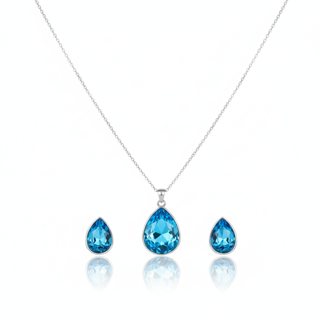 Aanura Crystal Teardrop Necklace & Earrings Set