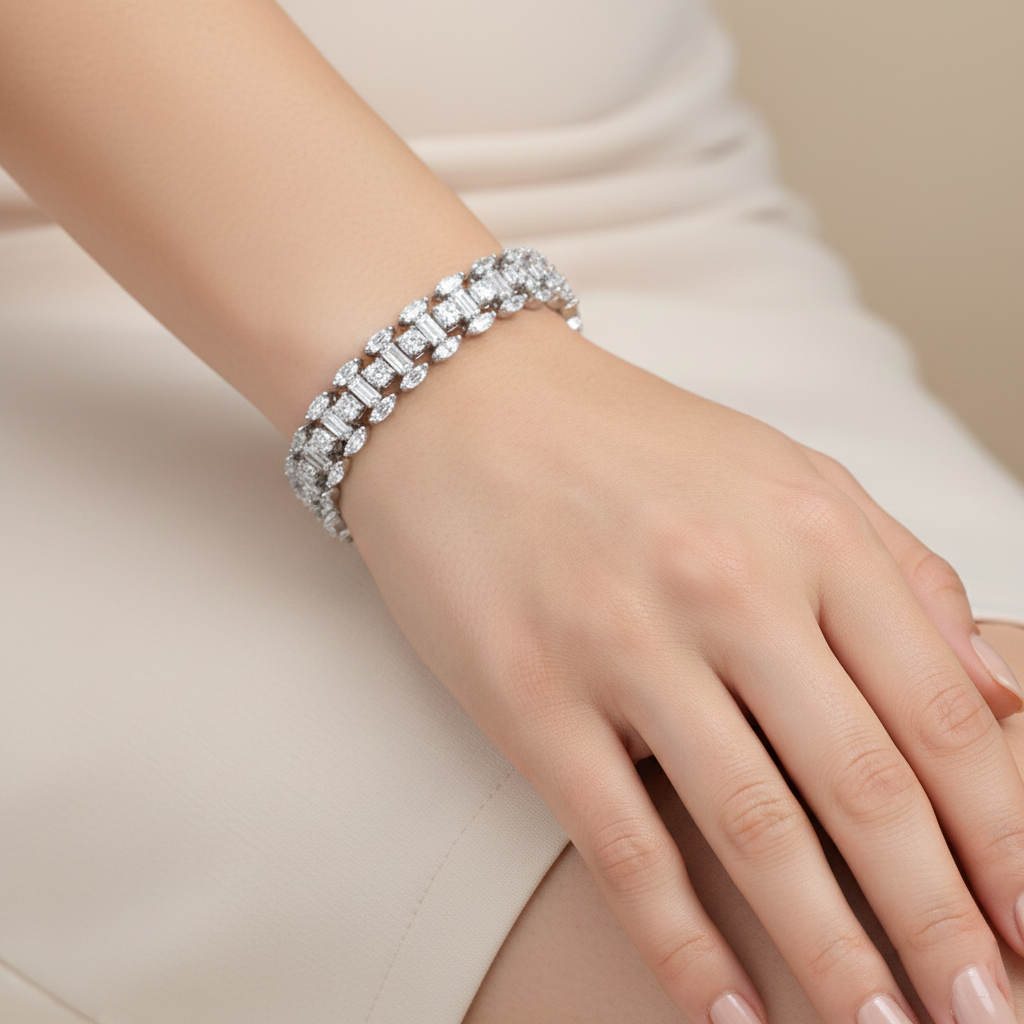 Aanura Radiant Diamond Silver Bracelet