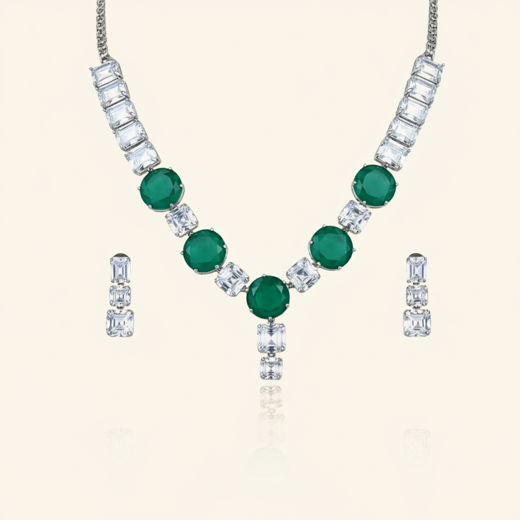 Aanura Pink Stone Diamond-Cut Necklace Set