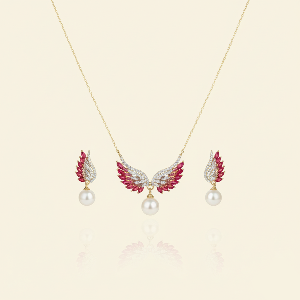 Aanura Wing Pearl Necklace & Earrings Set