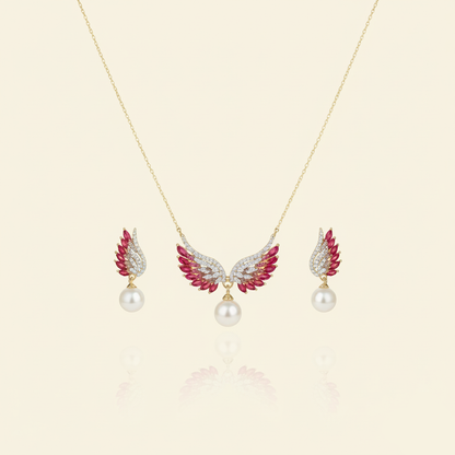 Aanura Wing Pearl Necklace & Earrings Set