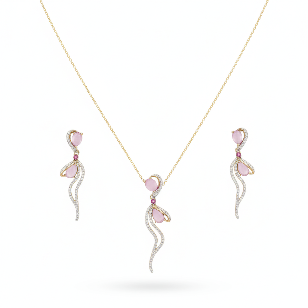 Aanura Floral Bow Necklace & Earrings Set