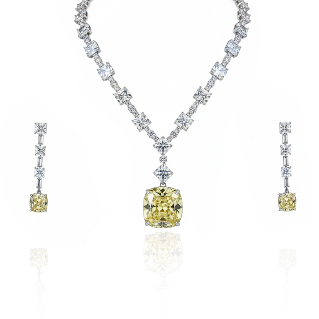 Aanura Royal Canary Yellow Diamond Necklace Set