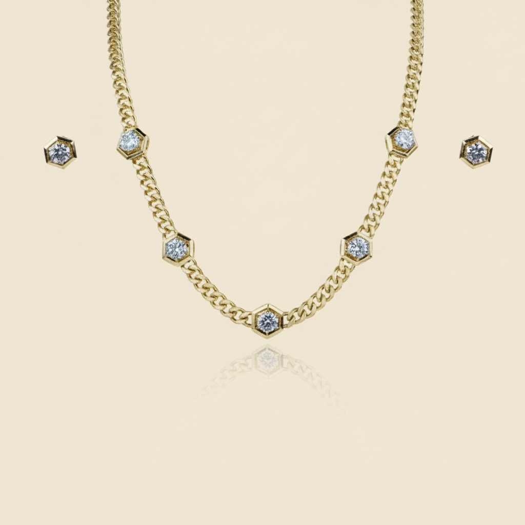 Aanura Hexagon Diamond Chain Necklace Set