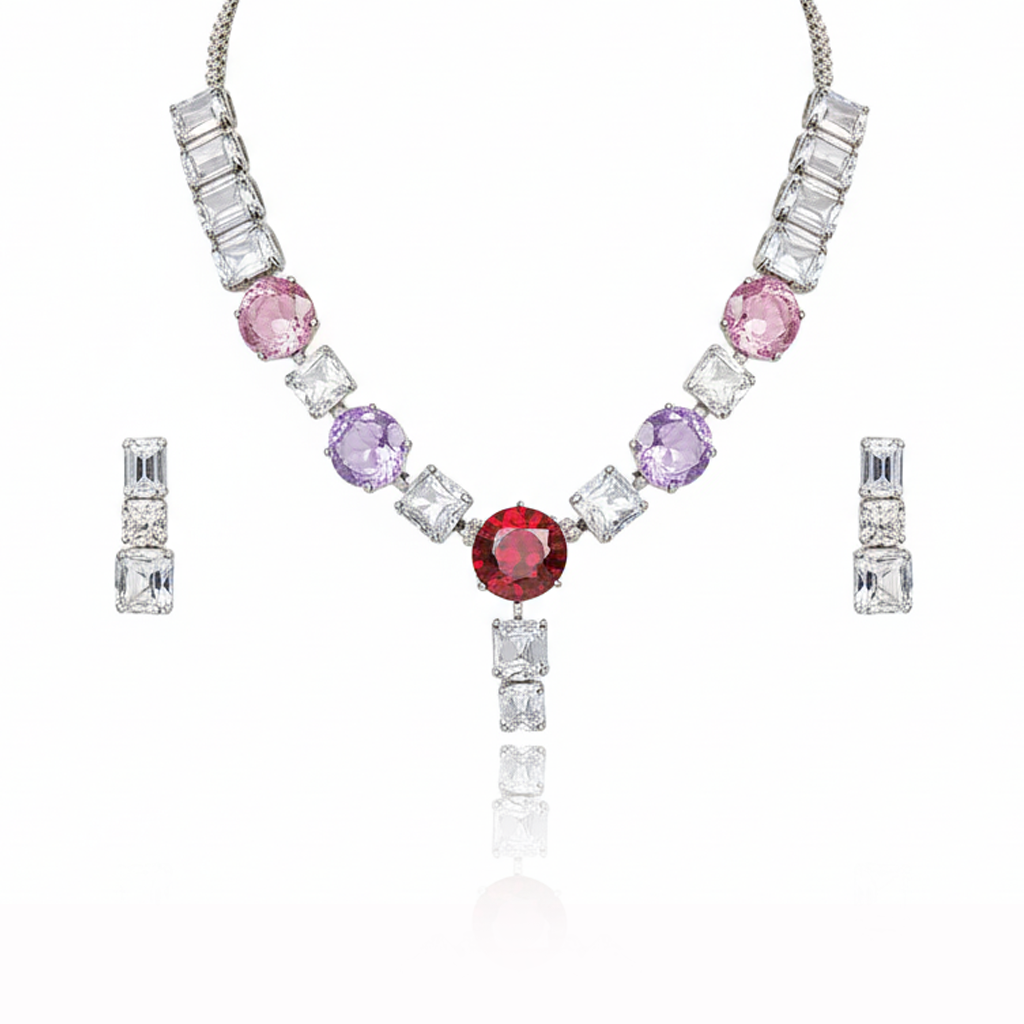 Aanura Red Center Multicolor Crystal Necklace