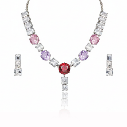 Aanura Red Center Multicolor Crystal Necklace