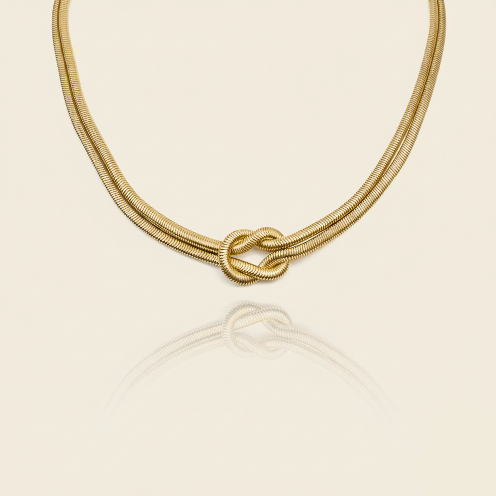 Aanura Gold Knot Statement Necklace – Stainless Steel