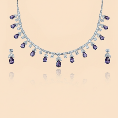 Aanura Purple Teardrop Crystal Necklace Set with Earrings