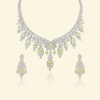 Aanura Yellow Teardrop Floral Necklace Set Stainless Steel