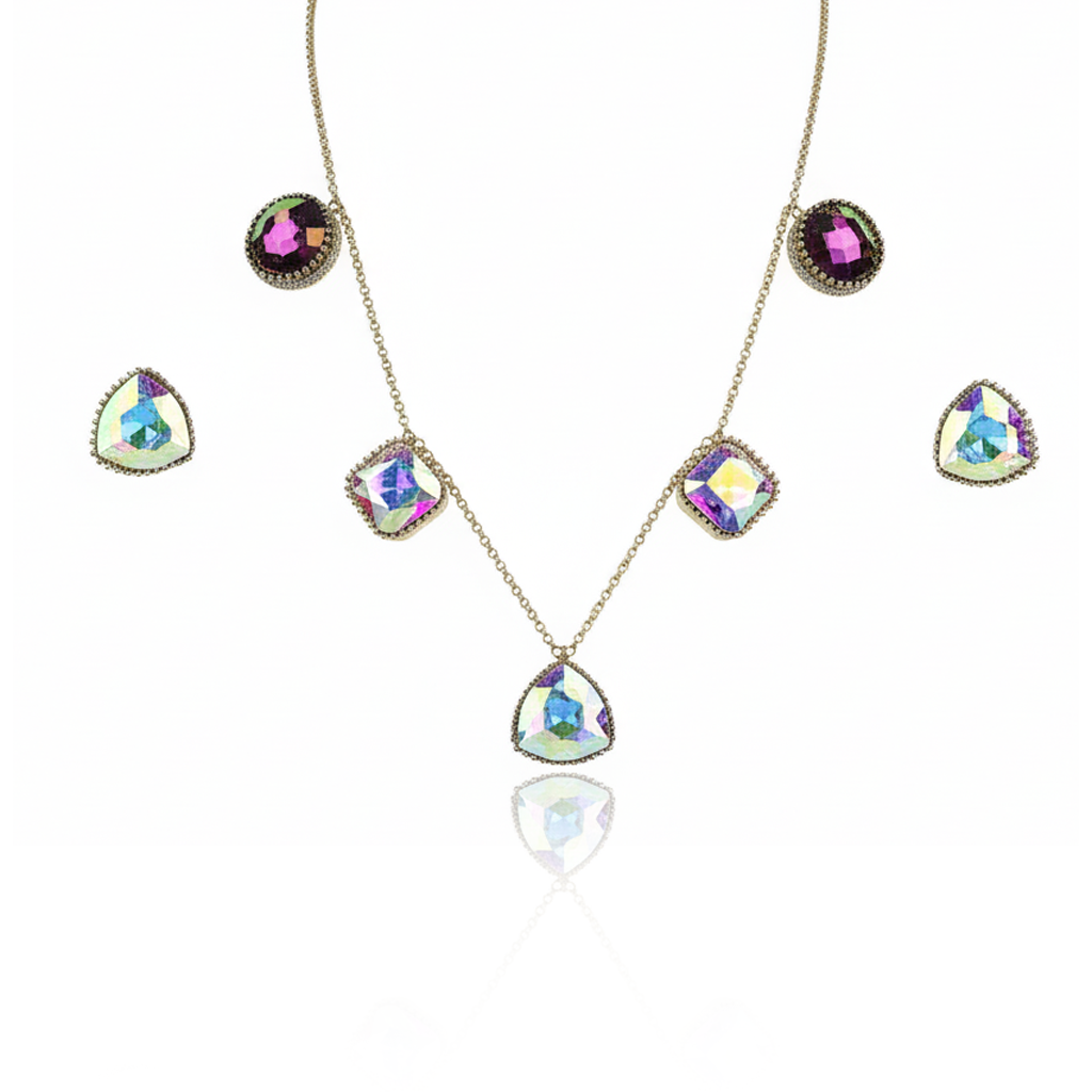 Aanura Multicolor Gemstone Necklace Set in Stainless Steel