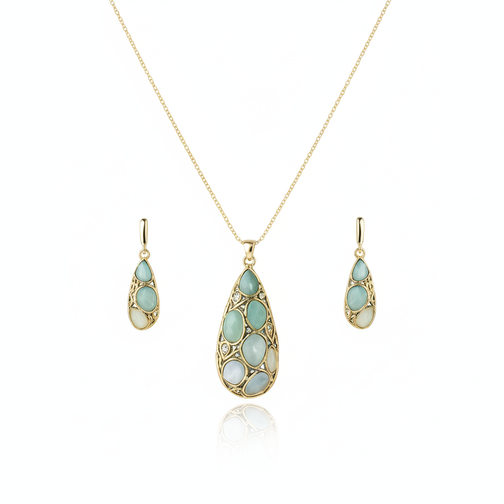 Aanura Pink Lavender Teardrop Necklace & Earrings