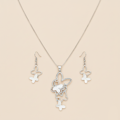 Aanura Dual Butterfly Charm Necklace & Earrings