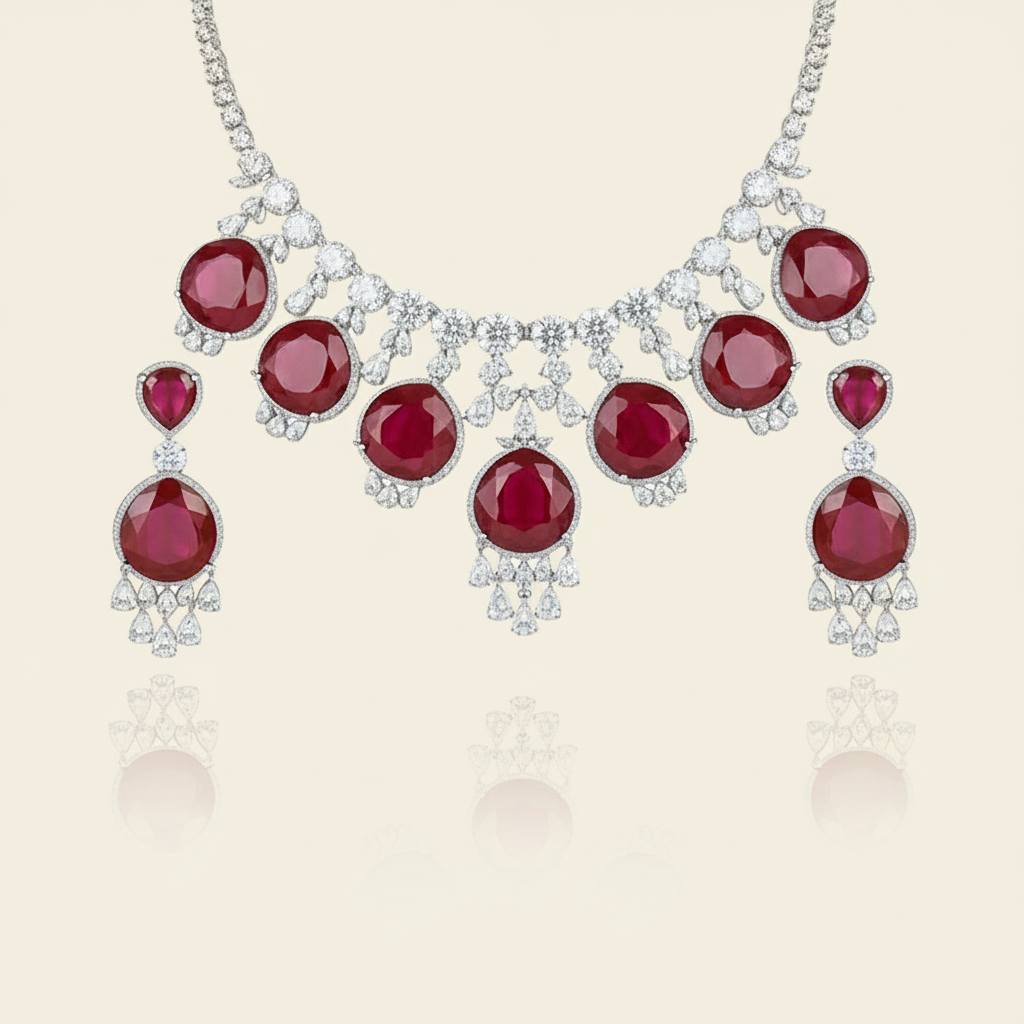 Aanura Royal Purple Crystal Drop Necklace Set Stainless