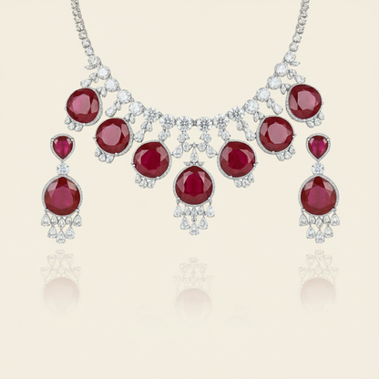 Aanura Royal Purple Crystal Drop Necklace Set Stainless