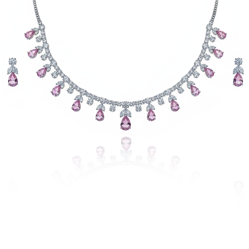 Aanura Purple Teardrop Crystal Necklace Set with Earrings