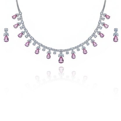 Aanura Purple Teardrop Crystal Necklace Set with Earrings