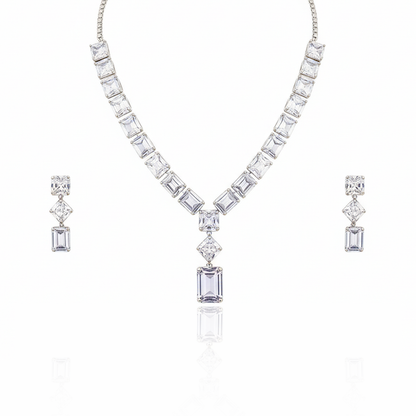 Aanura Emerald-Cut Diamond Necklace Set with Earrings