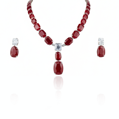 Aanura Deep Red Drop Crystal Necklace Set Stainless Steel