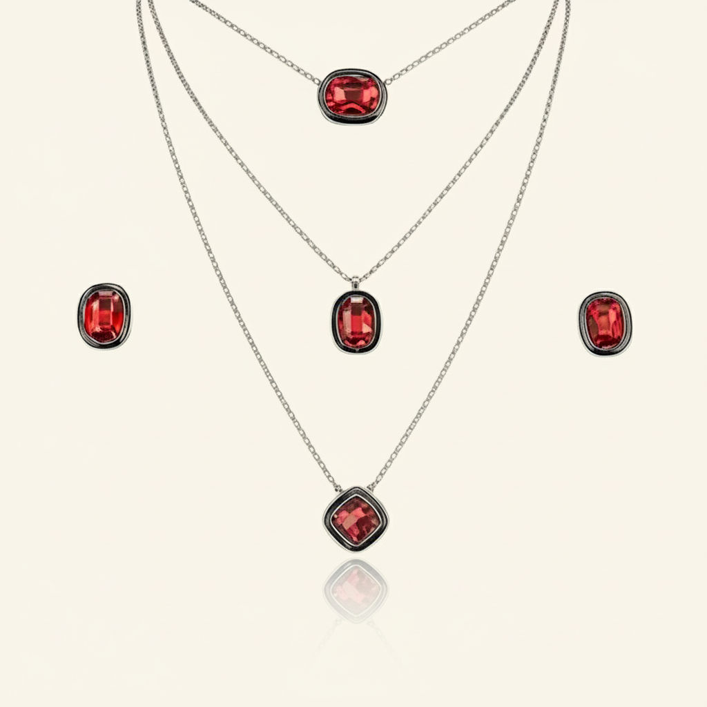 Aanura Layered Red Pendant Necklace Set