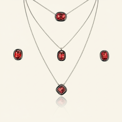 Aanura Layered Red Pendant Necklace Set
